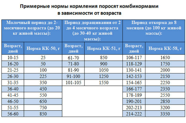 Количество корма для поросят